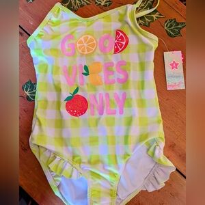 Girls Gingham Swimsuit With Citrus Motif